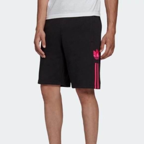 Adidas Originals Black & Pink 3D Trefoil 3-Stripe Sweat Shorts - Picture 1 of 5